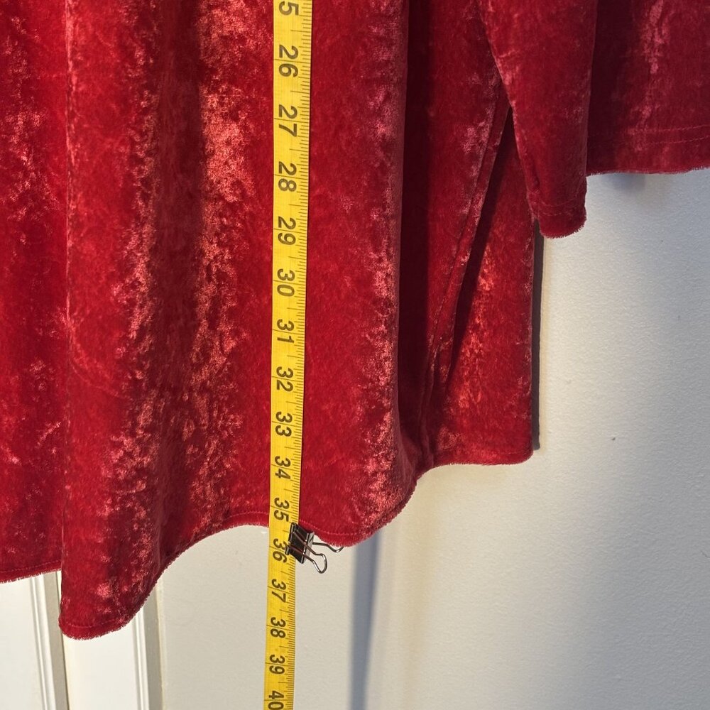 Vintage Cacique Red Crushed Velvet Long Sleeve Button-Up Tunic Made In Hong Kong - Picture 9 of 11